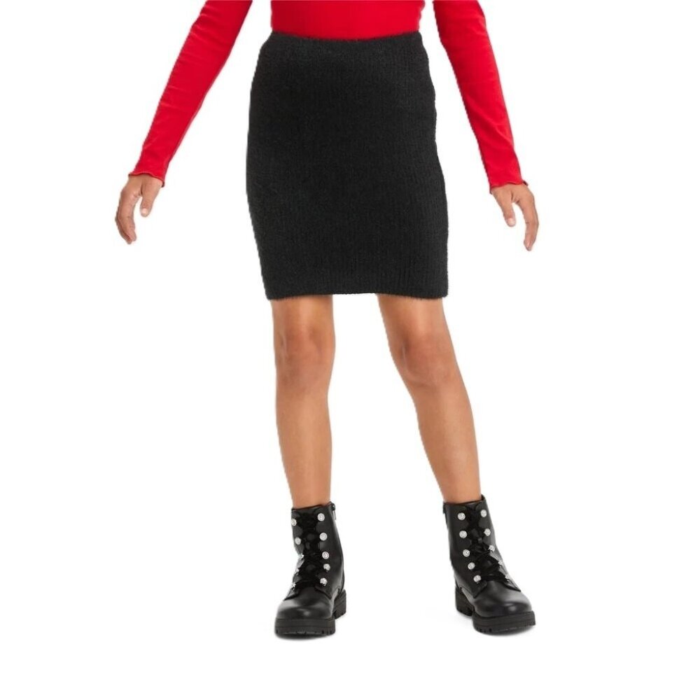 Art Class Girls' Ribbed & Fuzzy Super Soft Sweater Black Skirt